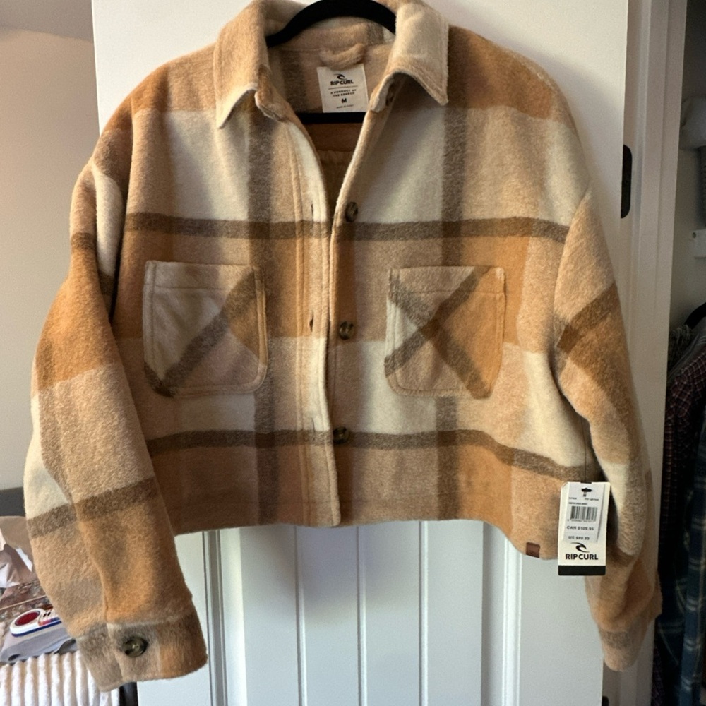 NEW RIP CURL Cozy Tropics Check Plaid Flannel Button Down Jacket Size Medium